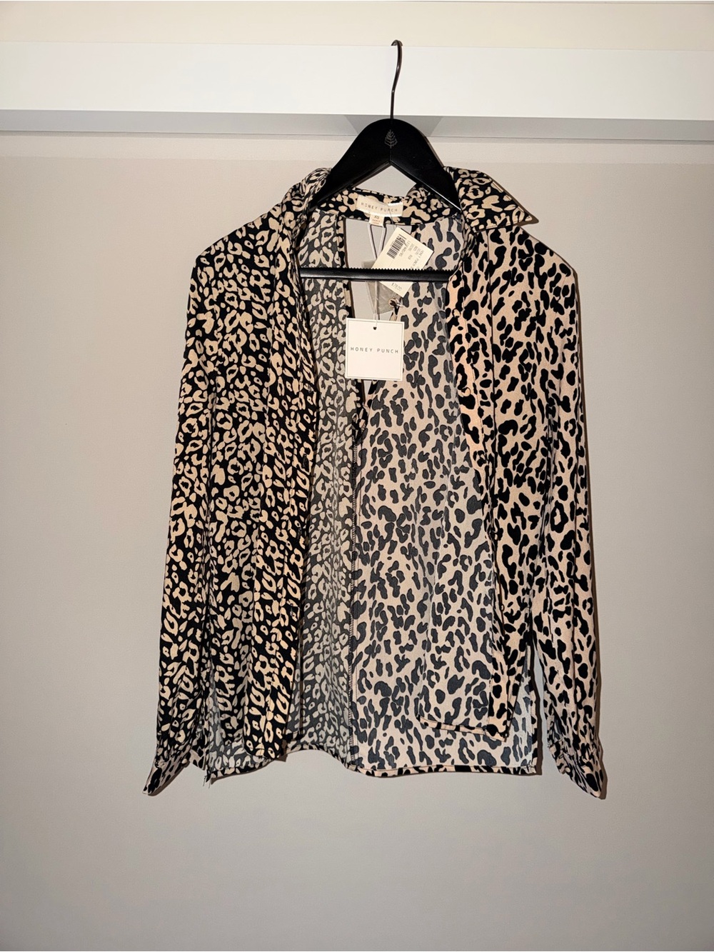 Honey Punch Beige and Black Leopard Print Button-Up Jacket